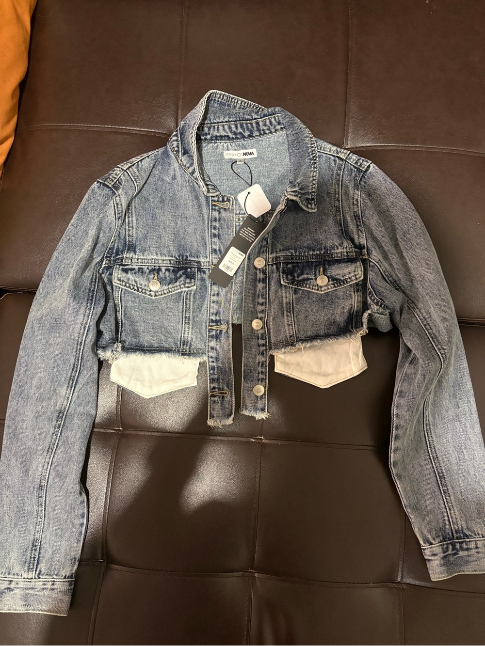 Fashion Nova Cropped Acid Wash Denim Jacket and Pants - Light Blue